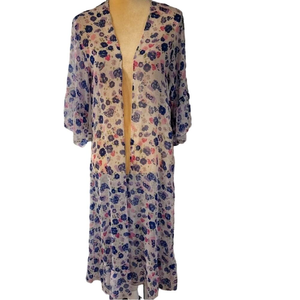 Loft Semi Sheer Floral Duster Cover Up Cardigan XS/S